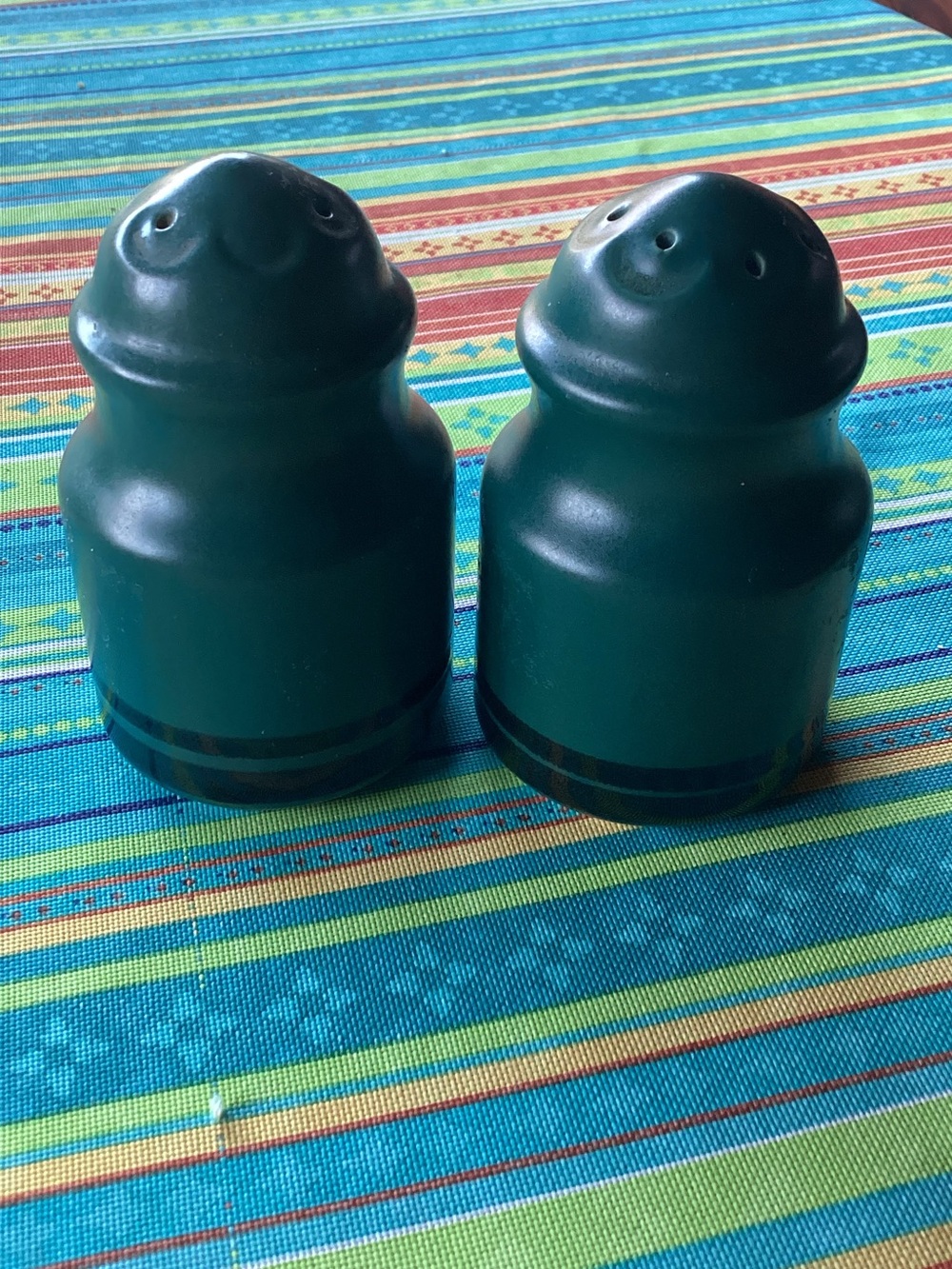 Pfaltzgraff Solstice Salt and Pepper Shakers in Deep Forest Green